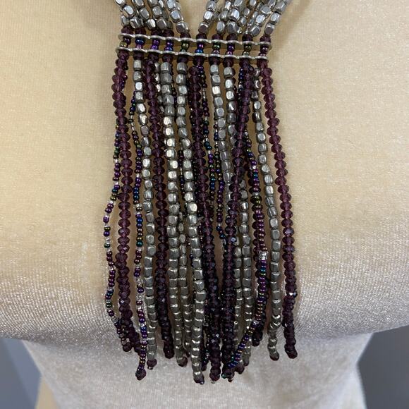 Himalayan Gems Purple Silver Multi Strand Necklace Beaded - Picture 3 of 9